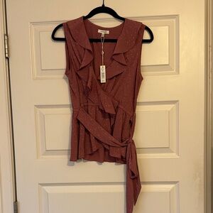 Brand New With Tags Max Studio Sleeveless Ruffle Wrap Blouse - Rust